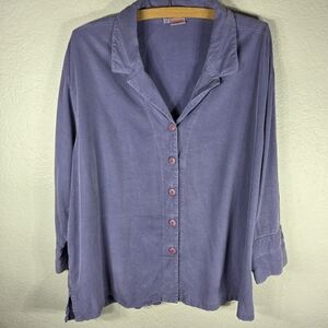 Tianello By Steve Barraza Purple Button Front Shirt Size L Tencel Collared Top